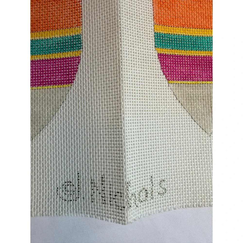 Elephant Pillow Hand Painted Needlepoint Canvas Nichols Two Sided Vintage 1990s